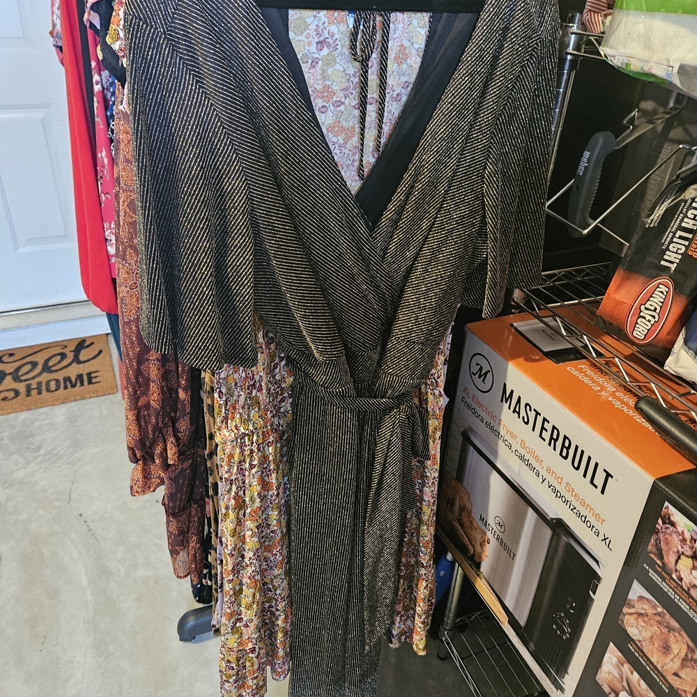 Black and White Striped Wrap Dress